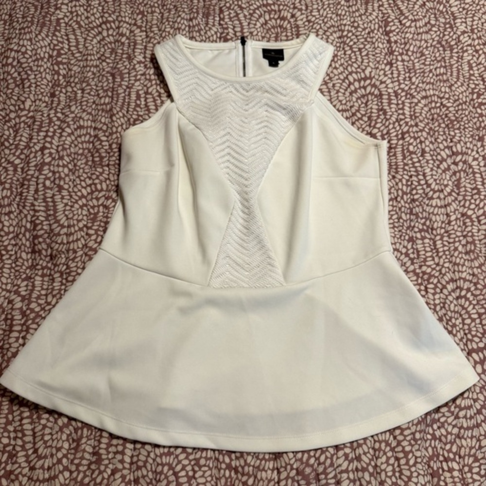 Worthington white‎ peplum sleeveless blouse top L